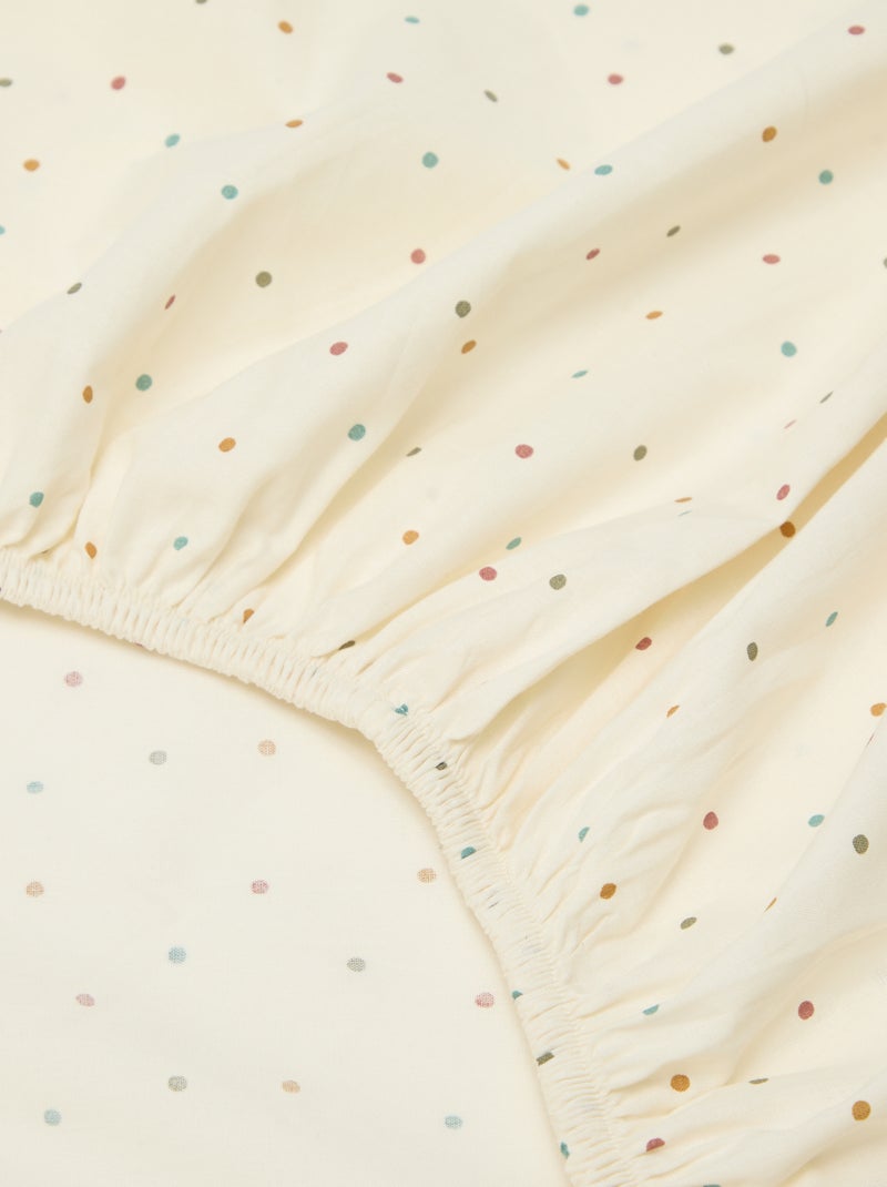 Drap housse 1 personnes 90 x 190 en coton Beige à pois - Kiabi