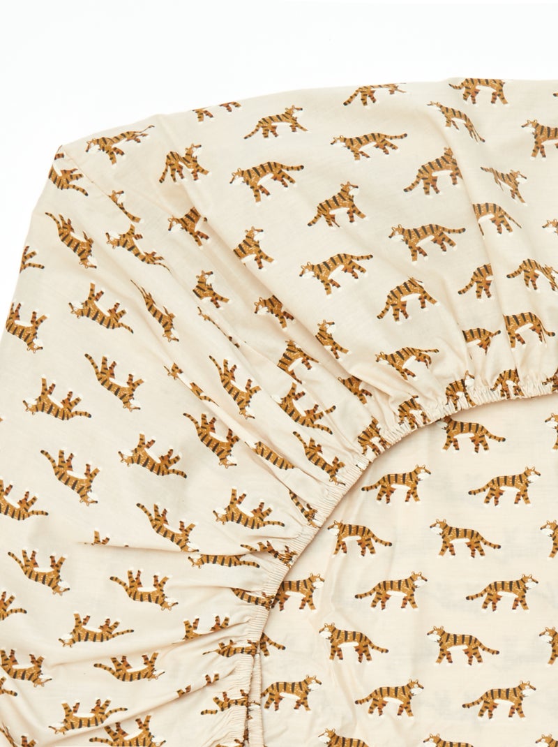Drap housse 1 personnes 90 x 190 en coton Beige - Kiabi