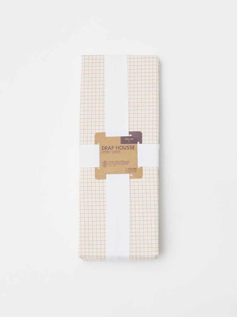 Drap housse 1 personnes (90x190) en coton - Kiabi Home Blanc/orange - Kiabi