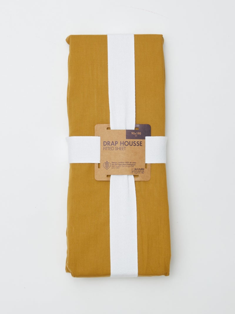 Drap housse 1 personnes (90x190) en coton - Kiabi Home Jaune curry - Kiabi