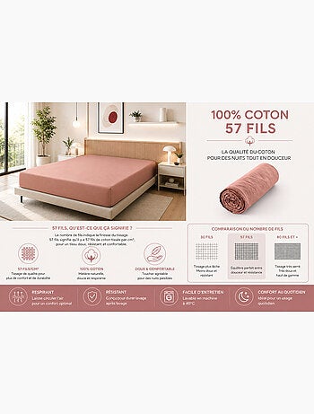 Drap housse – 100% coton 57 fils/cm²
