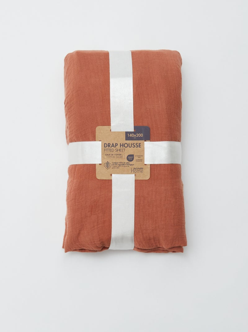 Drap housse 2 personnes (140x200) en double gaze de coton - Kiabi Home Terracota - Kiabi