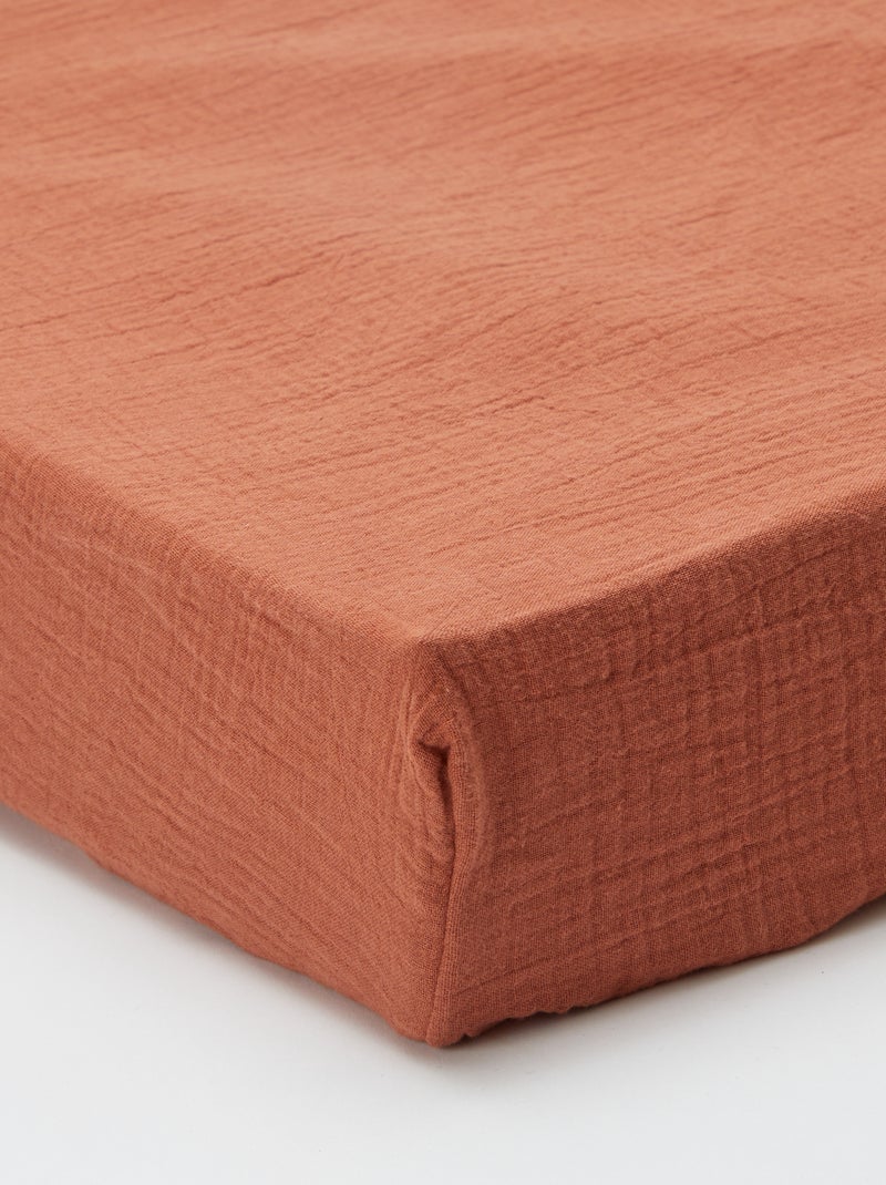 Drap housse 2 personnes (140x200) en double gaze de coton - Kiabi Home Terracota - Kiabi