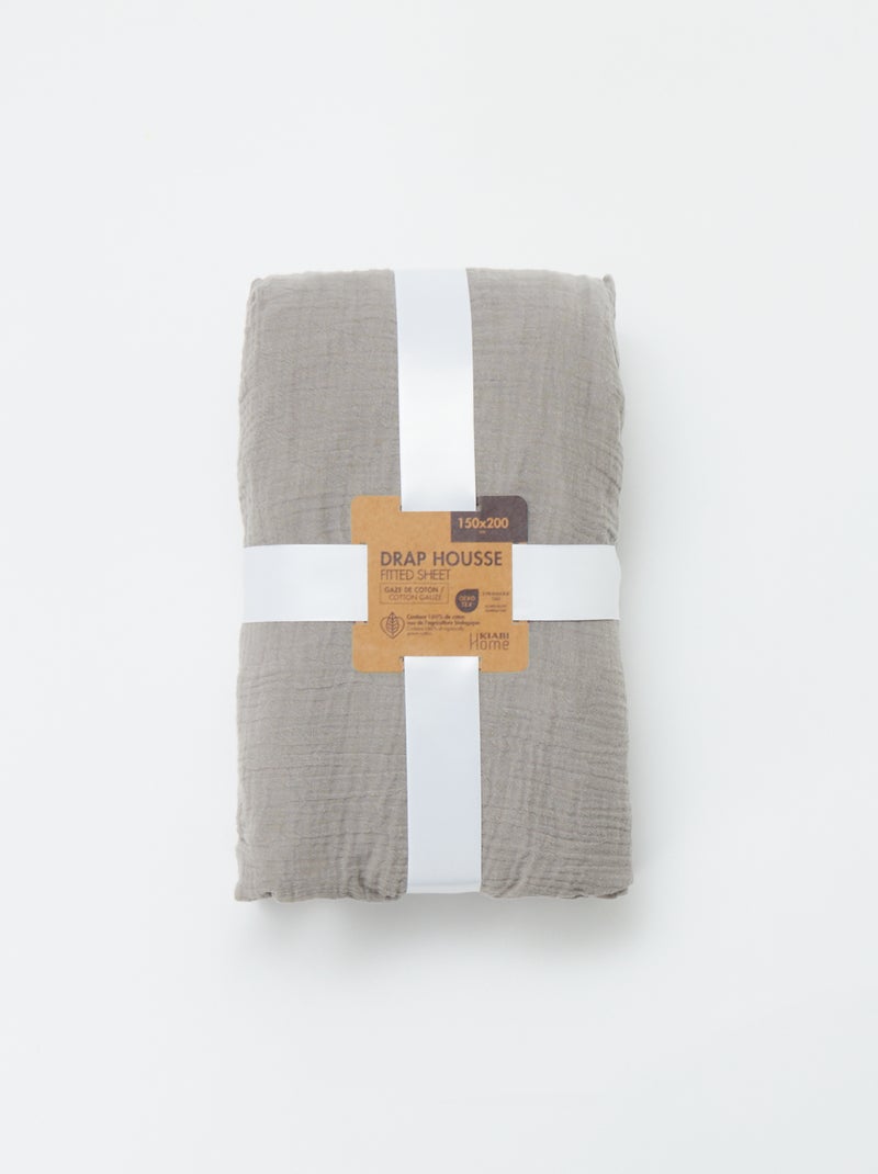 Drap housse 2 personnes (150x200cm) en gaze de  coton - Kiabi Home GRIS - Kiabi