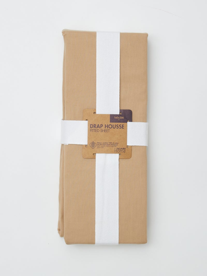 Drap housse 2 personnes 160 x 200cm en coton Beige - Kiabi