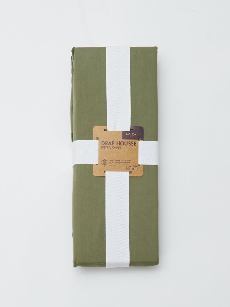 Drap housse 2 personnes 160 x 200cm en coton Vert kaki - Kiabi
