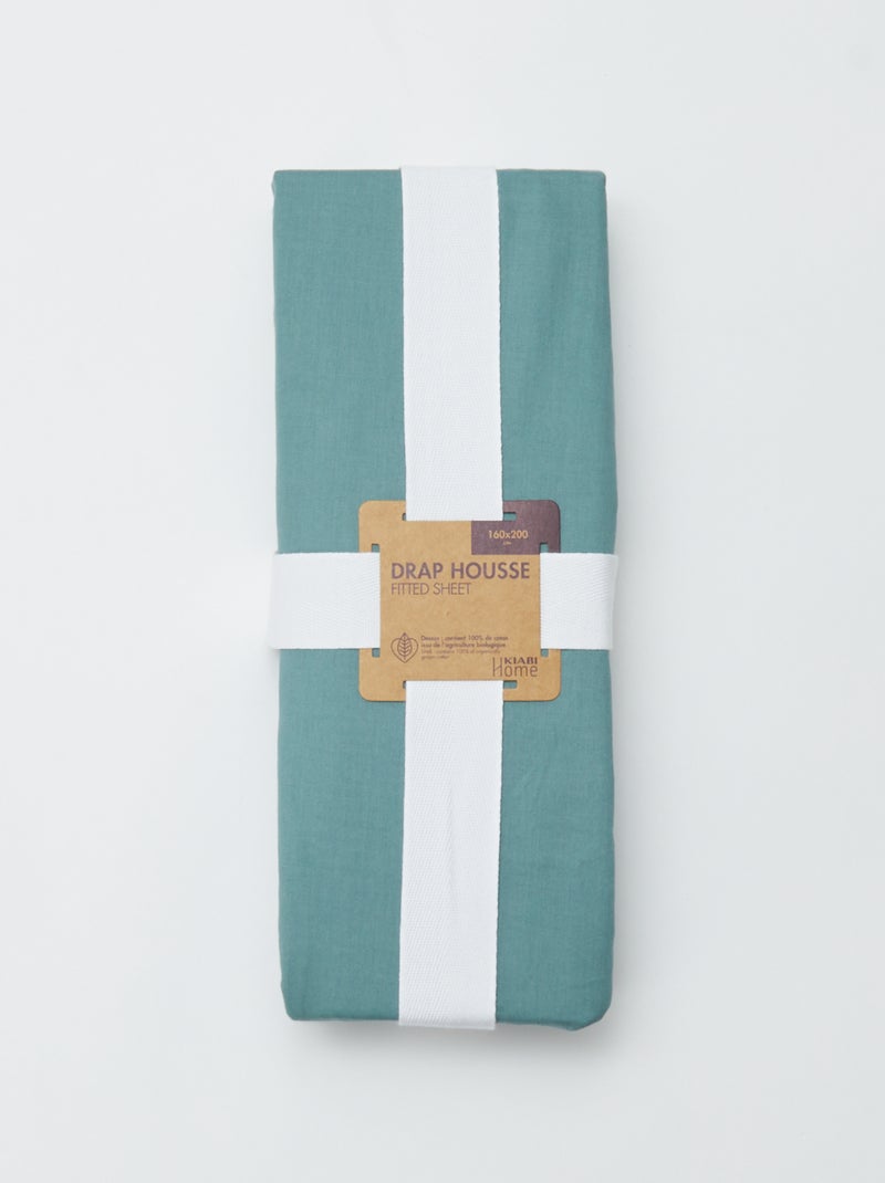 Drap housse 2 personnes (160x200cm) en coton - Kiabi Home Vert - Kiabi