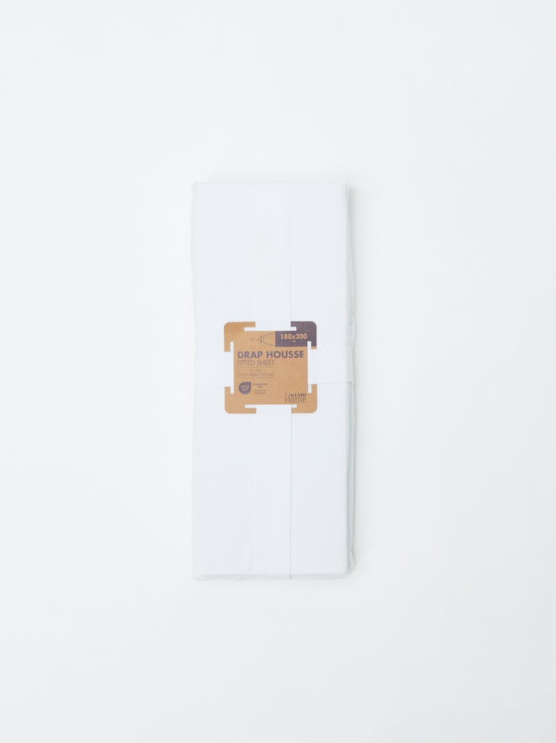 Drap housse 2 personnes 180 x 200 cm en coton Blanc - Kiabi