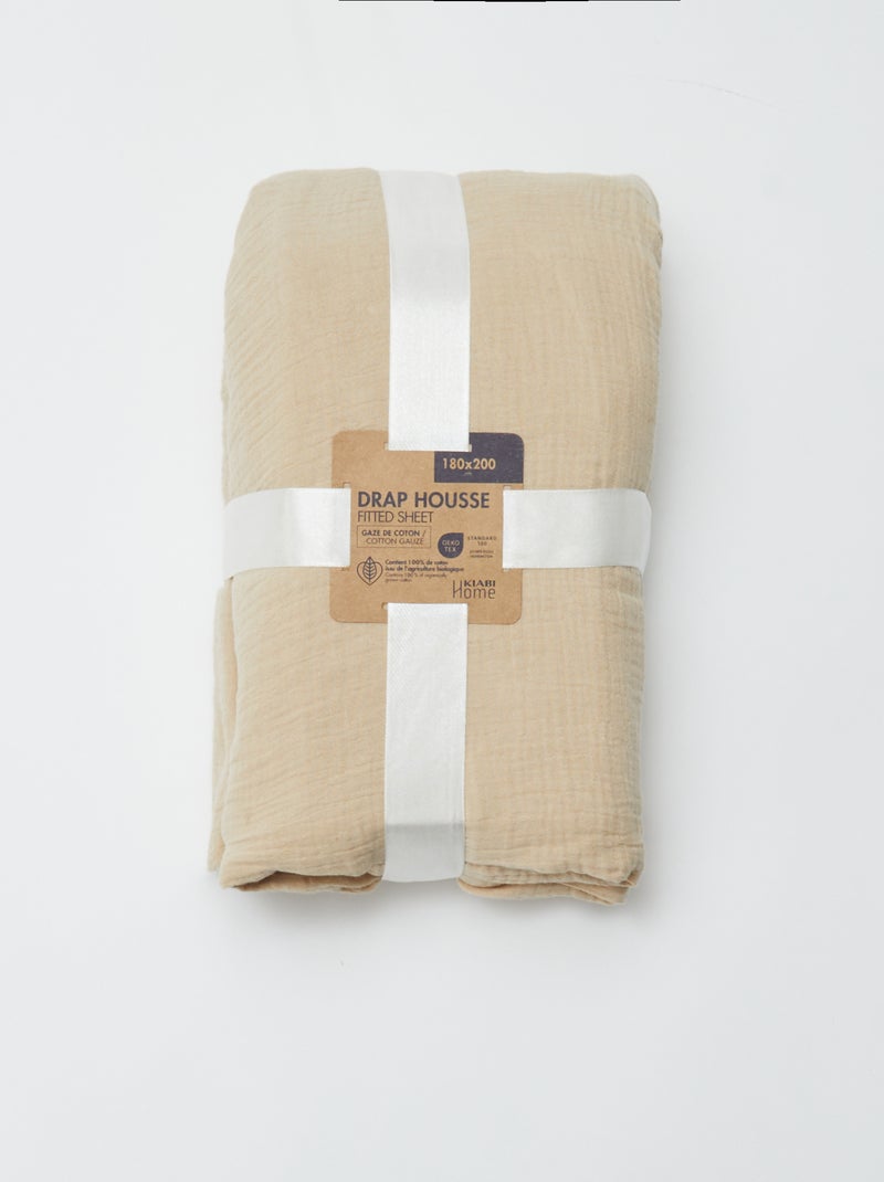 Drap housse 2 personnes (180x200) en double gaze de coton - Kiabi Home Beige - Kiabi