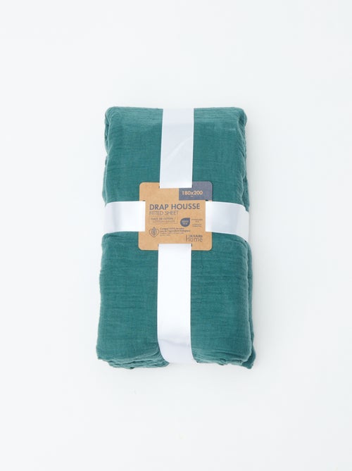 Drap housse 2 personnes (180x200) en double gaze de coton - Kiabi Home - Kiabi
