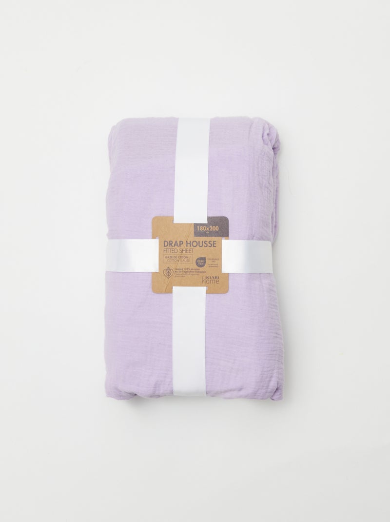 Drap housse 2 personnes (180x200) en double gaze de coton - Kiabi Home Violet - Kiabi