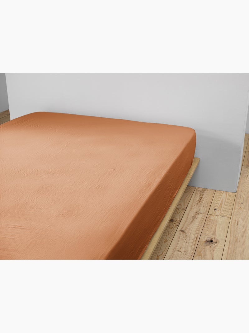 Drap-housse – double gaze de coton 125 g/m² – bonnet 30 cm - gaïa Abricot - Kiabi