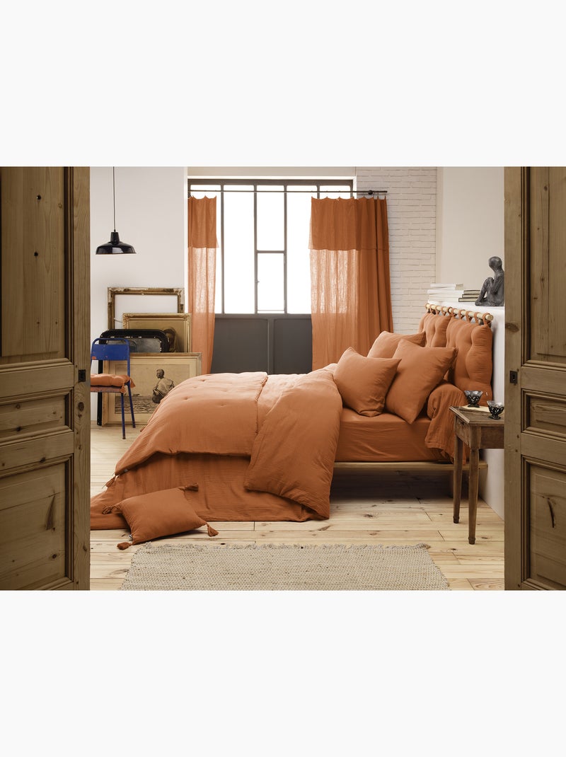 Drap-housse – double gaze de coton 125 g/m² – bonnet 30 cm - gaïa Abricot - Kiabi