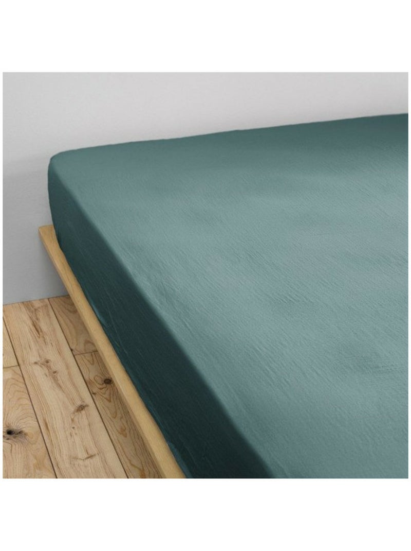 Drap-housse – double gaze de coton 125 g/m² – bonnet 30 cm - gaïa Bleu canard - Kiabi