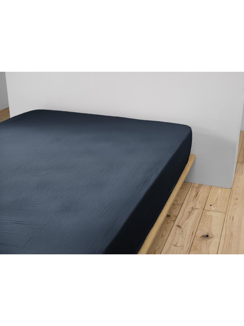 Drap-housse – double gaze de coton 125 g/m² – bonnet 30 cm - gaïa Bleu foncé - Kiabi