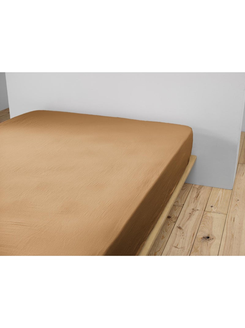 Drap-housse – double gaze de coton 125 g/m² – bonnet 30 cm - gaïa Camel - Kiabi