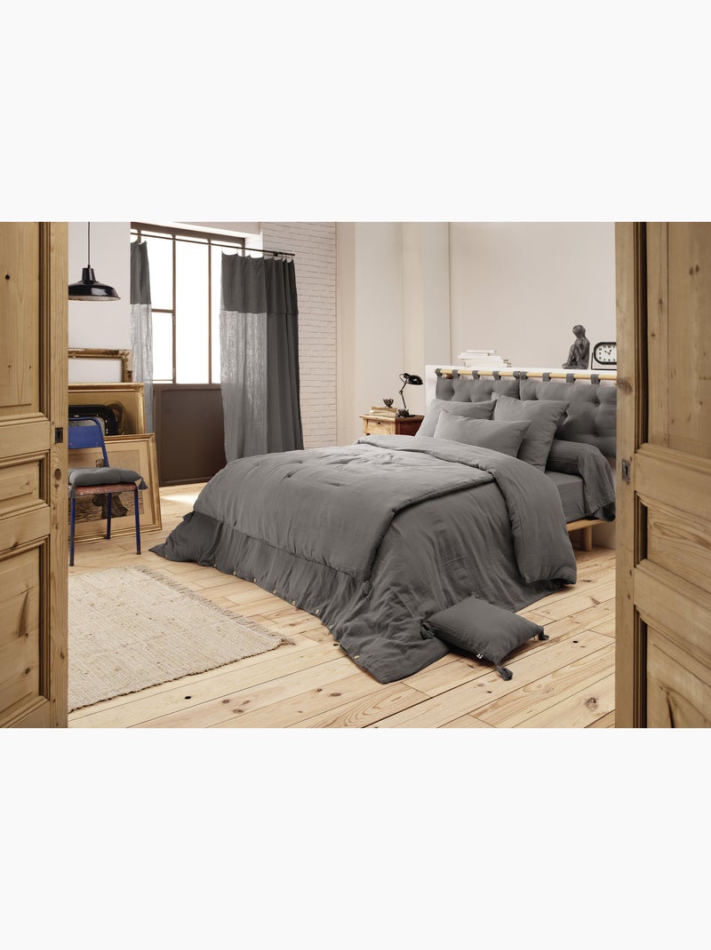Drap-housse – double gaze de coton 125 g/m² – bonnet 30 cm - gaïa Gris Granit - Kiabi
