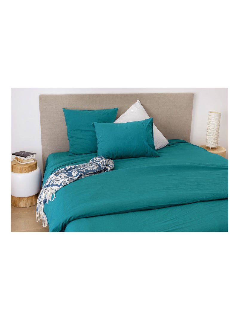 Drap housse en coton Lavé Oekotex Bleu paon - Kiabi