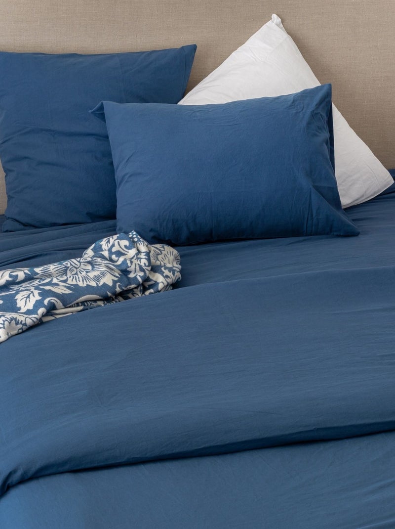 Drap housse en coton Lavé Oekotex Bleu pétrole - Kiabi