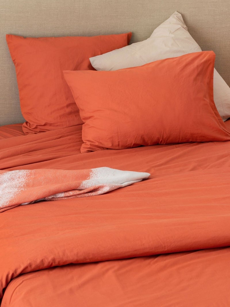 Drap housse en coton Lavé Oekotex Orange - Kiabi