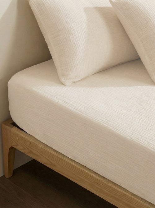 Drap housse en gaze de coton (160 x 200 cm) - Kiabi Home - Kiabi Drap housse en gaze de coton (160 x 200 cm) - Kiabi Home - Kiabi