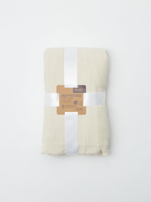 Drap housse en gaze de coton (160 x 200 cm) - Kiabi Home - Kiabi Drap housse en gaze de coton (160 x 200 cm) - Kiabi Home - Kiabi