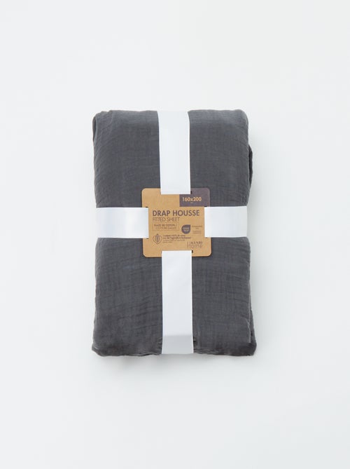 Drap housse en gaze de coton (160 x 200 cm) - Kiabi Home - Kiabi Drap housse en gaze de coton (160 x 200 cm) - Kiabi Home - Kiabi