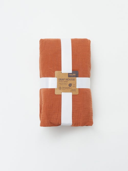 Drap housse en gaze de coton (160 x 200 cm) - Kiabi Home - Kiabi Drap housse en gaze de coton (160 x 200 cm) - Kiabi Home - Kiabi