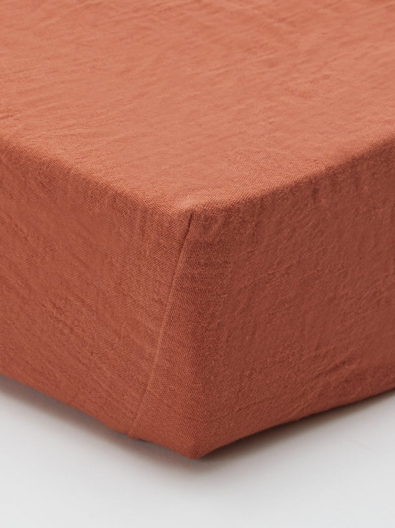 Drap housse en gaze de coton (160 x 200 cm) - Kiabi Home Terracota - Kiabi