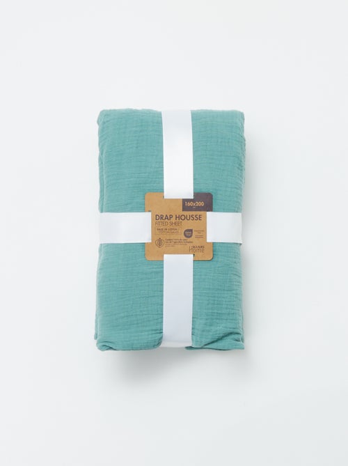 Drap housse en gaze de coton (160 x 200 cm) - Kiabi Home - Kiabi Drap housse en gaze de coton (160 x 200 cm) - Kiabi Home - Kiabi