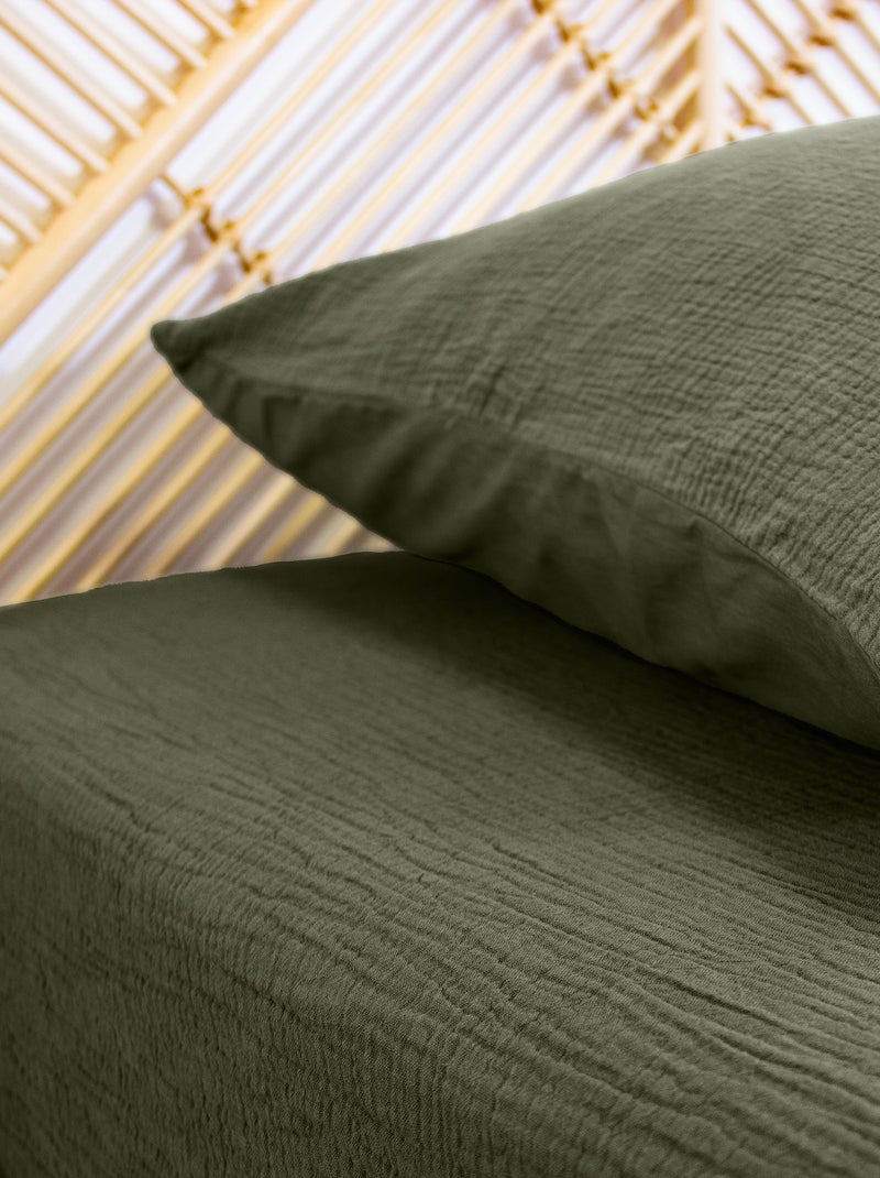 Drap housse en gaze de coton kaki - Kiabi