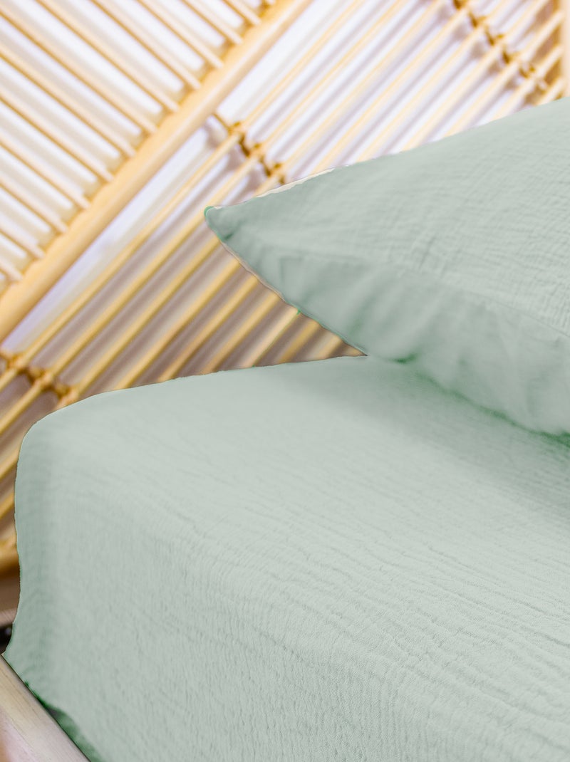 Drap housse en gaze de coton Vert amande - Kiabi
