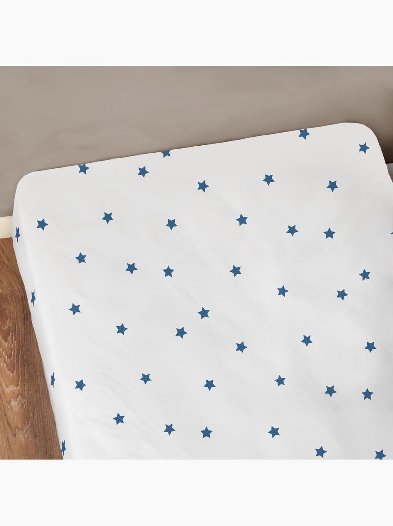 Drap-housse imprimé 100% coton, nuit etoilée Blanc Bleu - Kiabi