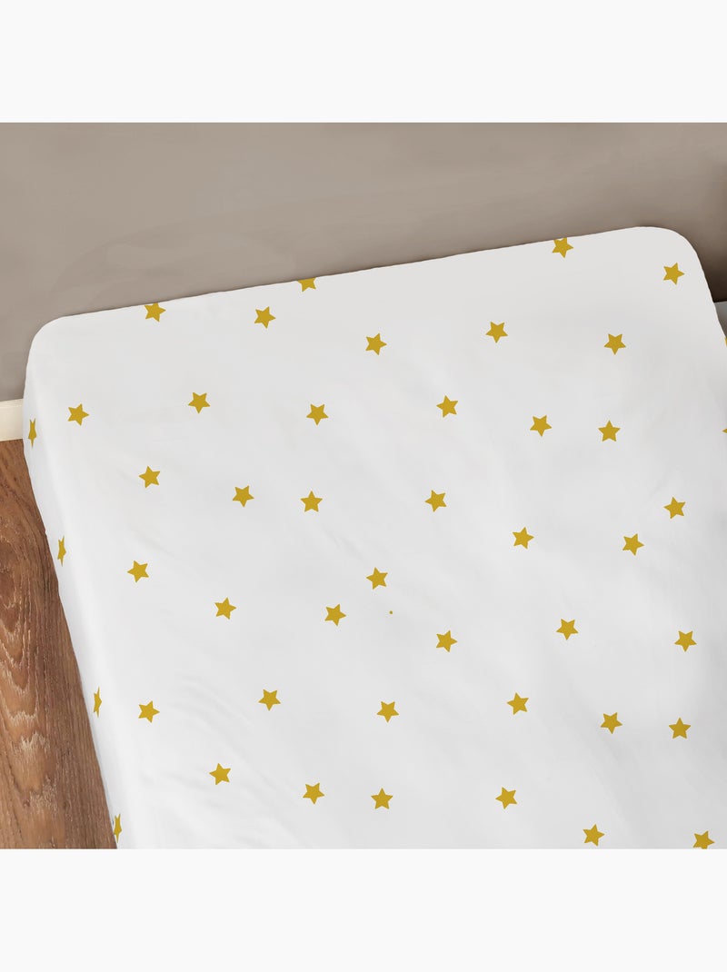 Drap-housse imprimé 100% coton, nuit etoilée Blanc Marron - Kiabi