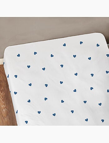 Drap-housse imprimé 100% coton, pluie de coeurs