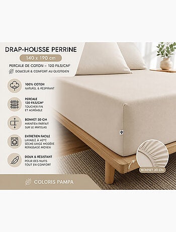 Drap-housse percale de coton 120 fils unie perrine