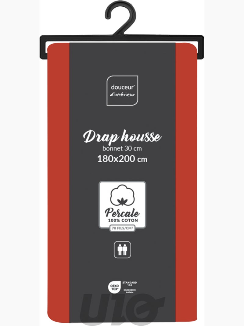 Drap housse percale de coton 78fils percale douceur d'intérieur Rouge - Kiabi