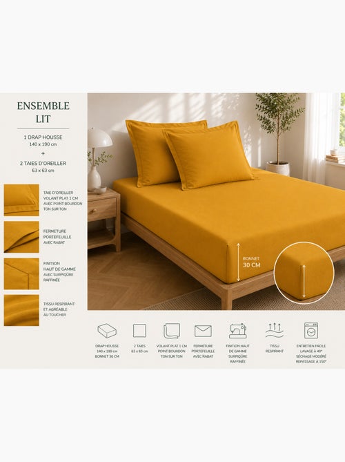 Drap housse qualité hôtel + 2 taies en percale 78 fils - Kiabi