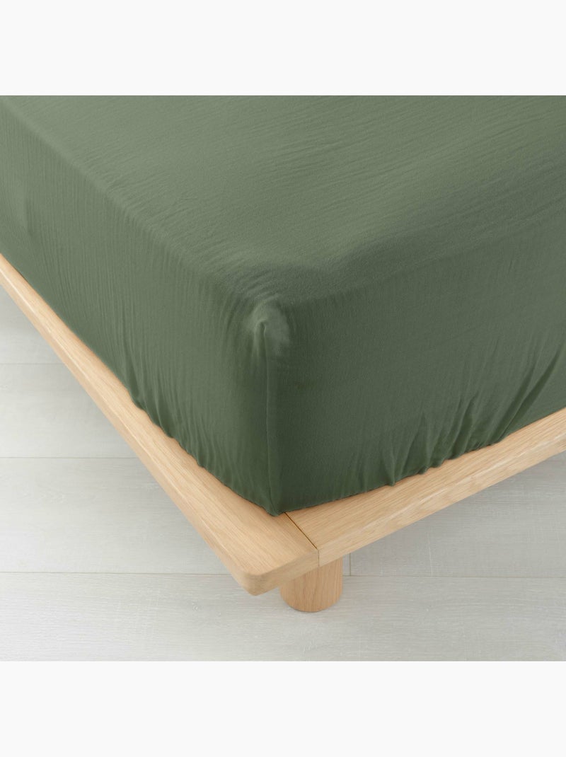 Drap-housse sienna – gaze de coton & coton 57 fils – bonnet 30 cm Kaki - Kiabi