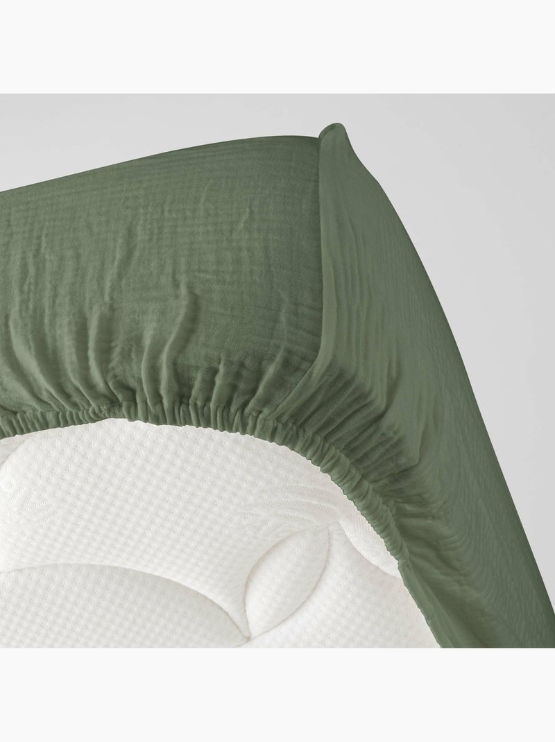 Drap-housse sienna – gaze de coton & coton 57 fils – bonnet 30 cm Kaki - Kiabi