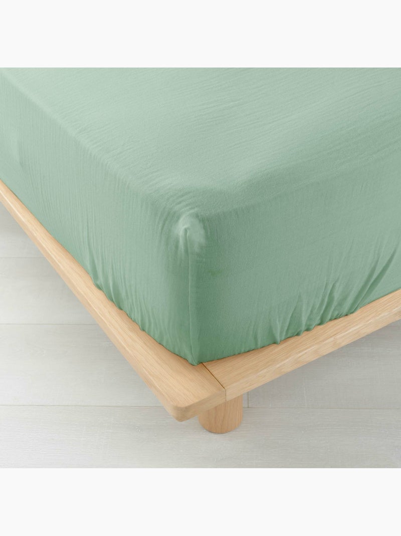 Drap-housse sienna – gaze de coton & coton 57 fils – bonnet 30 cm Vert Sauge - Kiabi