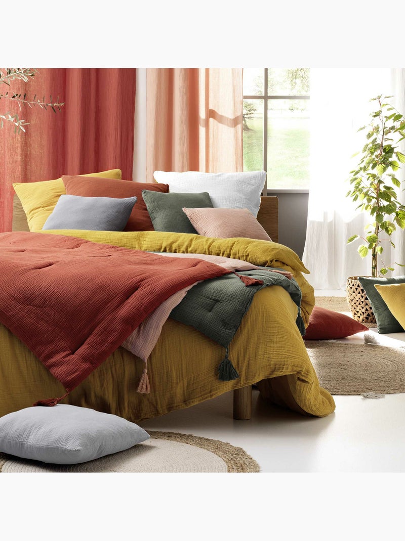 Drap-housse sienna – gaze de coton & coton 57 fils – bonnet 30 cm Vert Sauge - Kiabi