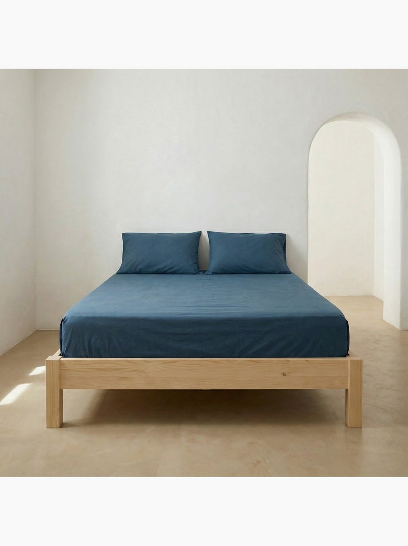 Drap-housse uni 100 % coton, pour matelas jusqu’à 30 cm de hauteur - Gamusi. Bleu - Kiabi