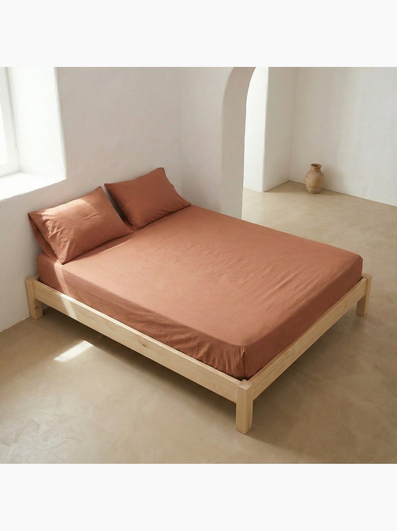 Drap-housse uni 100 % coton, pour matelas jusqu’à 30 cm de hauteur - Gamusi. Brique - Kiabi