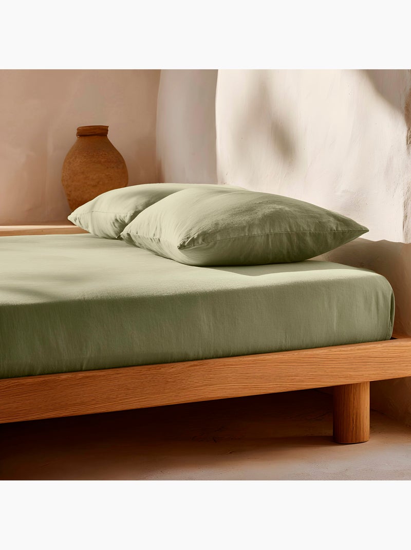 Drap-housse uni 100 % coton, pour matelas jusqu’à 30 cm de hauteur - Gamusi. Vert - Kiabi