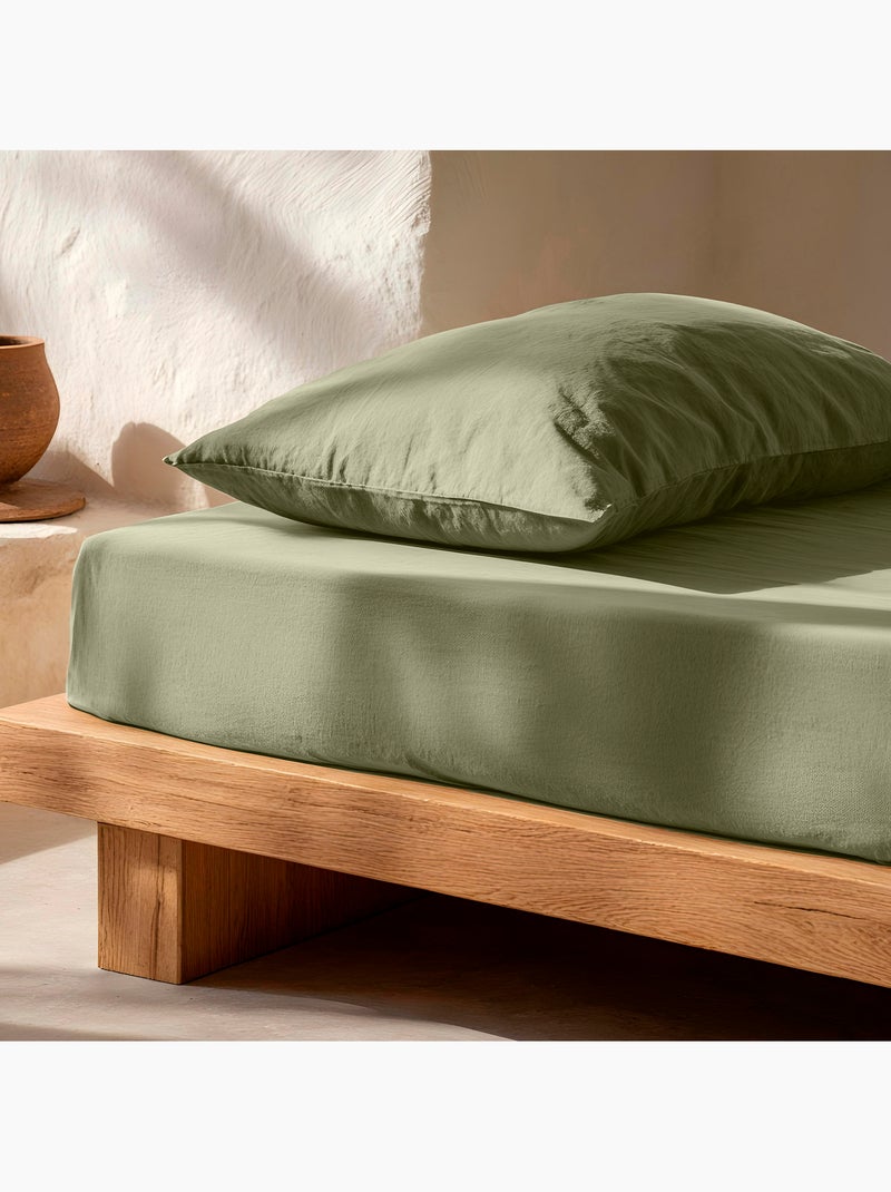 Drap-housse uni 100 % coton, pour matelas jusqu’à 30 cm de hauteur - Gamusi. Vert - Kiabi