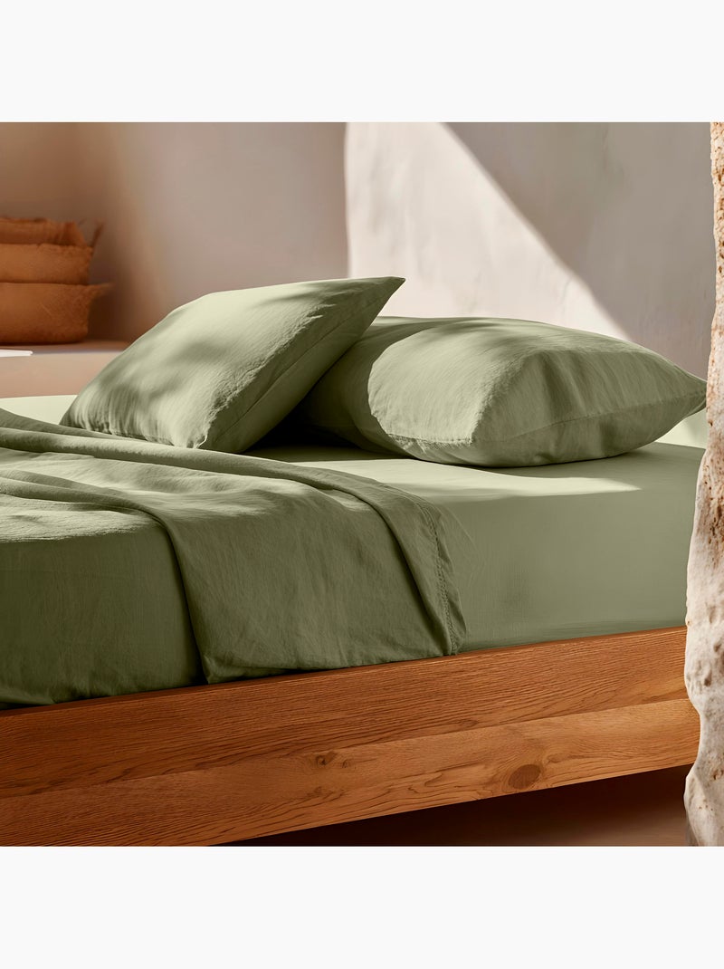 Drap-housse uni 100 % coton, pour matelas jusqu’à 30 cm de hauteur - Gamusi. Vert - Kiabi