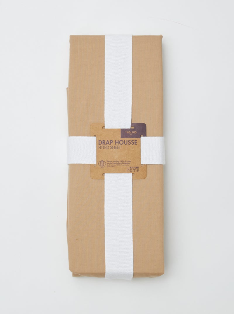 Drap housse uni 140 x 200 cm en coton Beige - Kiabi