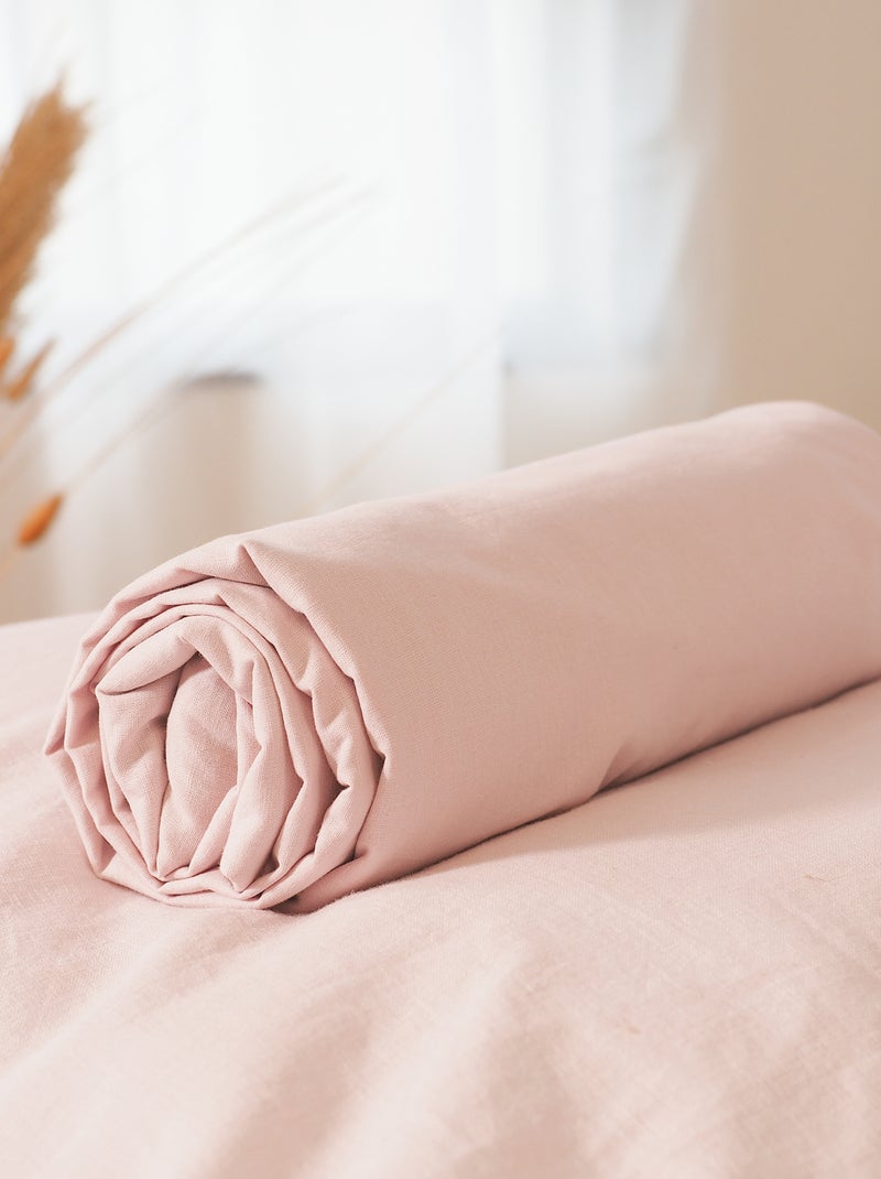 Drap housse uni en coton lavé rose - Kiabi
