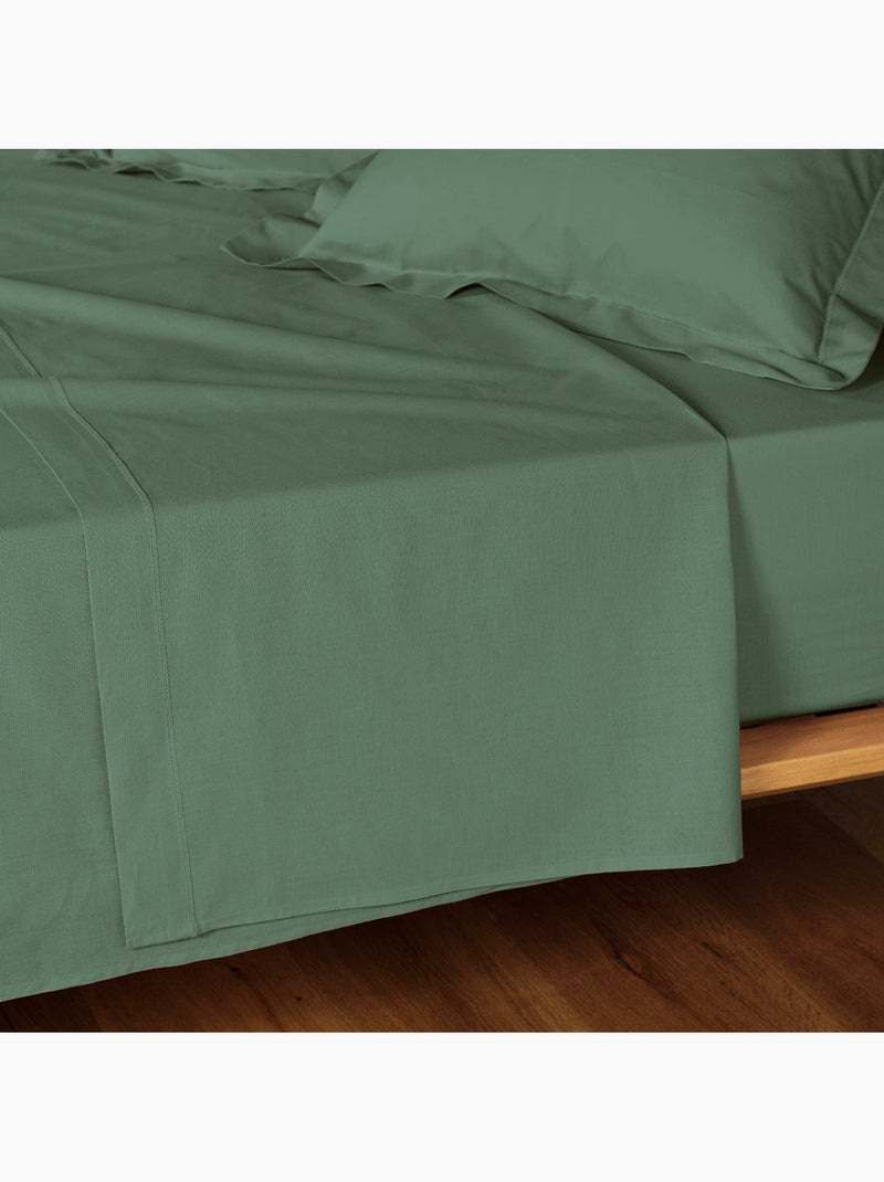 Drap plat 1 personne coton 57 fils lina Vert cèdre - Kiabi